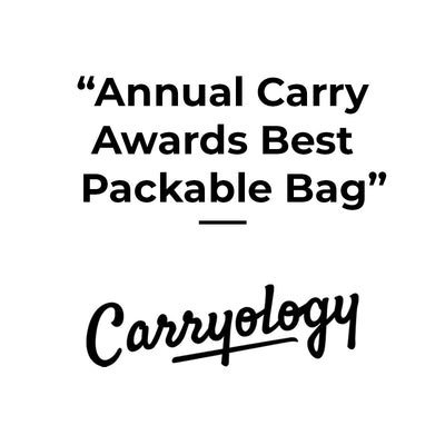 Carryology logo with text "annual carry awards best packable bag"